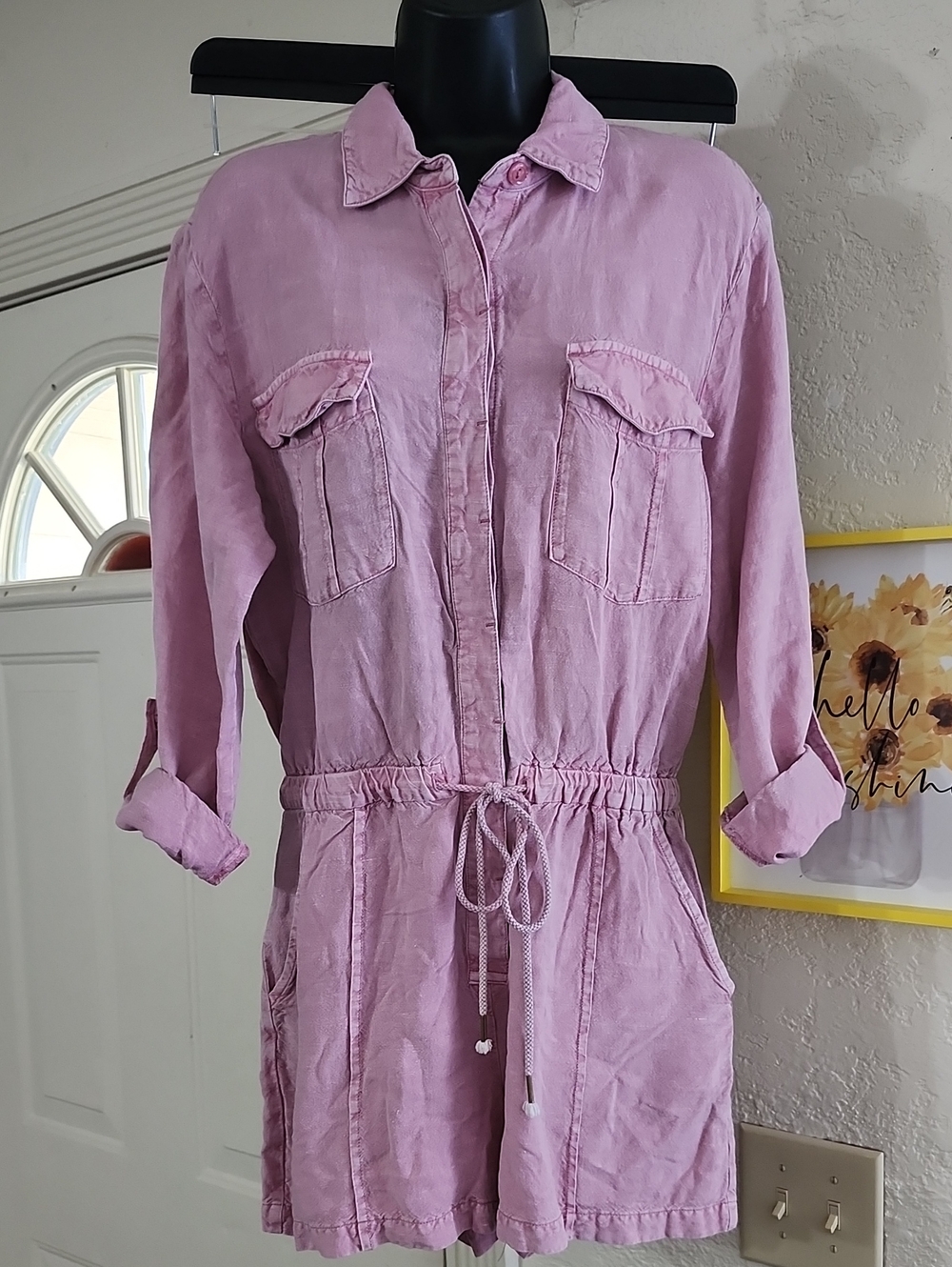 Young Fabulous & Broke Mauve Pink Linen Blend Utility Romper Sz M Boho Summer